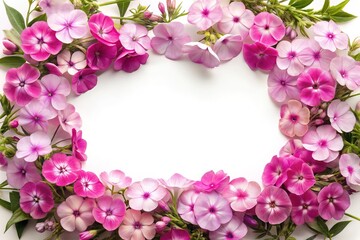 Fototapeta premium Elegant Pink and White Phlox Flower Frame on a Clean White Background