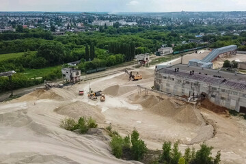 Loading area of finished products, quarry, sand and crushed ston