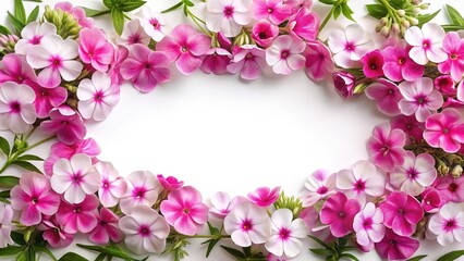 Fototapeta premium Elegant Frame of Pink and White Phlox Flowers on a Clean White Background