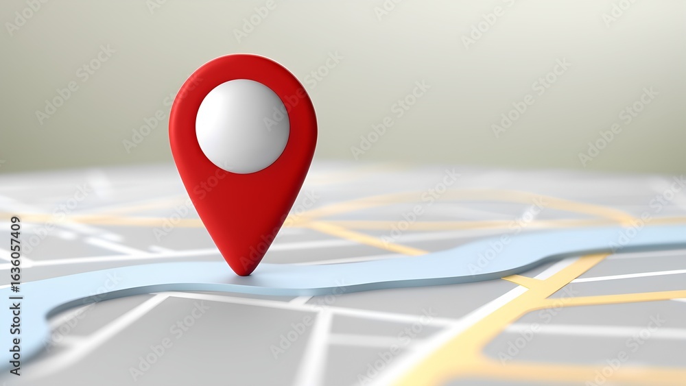 Poster location pin icon on map demonstrating navigation technology in digital environment close-up perspec