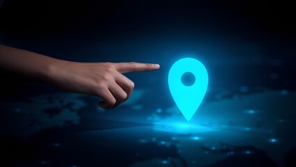 Interactive location pointer digital world graphic element virtual environment close-up view navigation concept