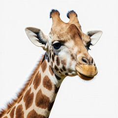 Fototapeta premium Graceful Giraffe: A close-up shot captures the serene face and iconic patterned coat of a giraffe, showcasing its unique charm and the gentle beauty of the animal kingdom.