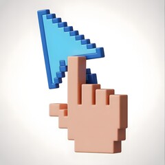 Fototapeta premium Retro Pixel Mouse Pointer 3D Hyperlink Click Icon on Transparent Background.