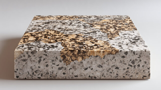Granite cross-section with clearly resolved quartz, feldspar, and mica grains, high-fidelity mineral texture in minimal style.