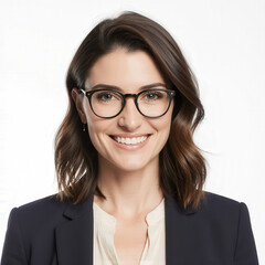 Fototapeta premium Confident Professional: A portrait of a sophisticated individual, exuding confidence and intelligence. The person's sharp, modern attire and professional style, combined with a genuine, warm smile.