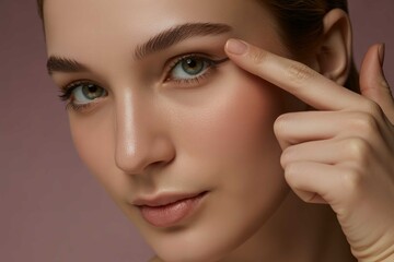 Beauty model applying eyeliner makeup close up portrait