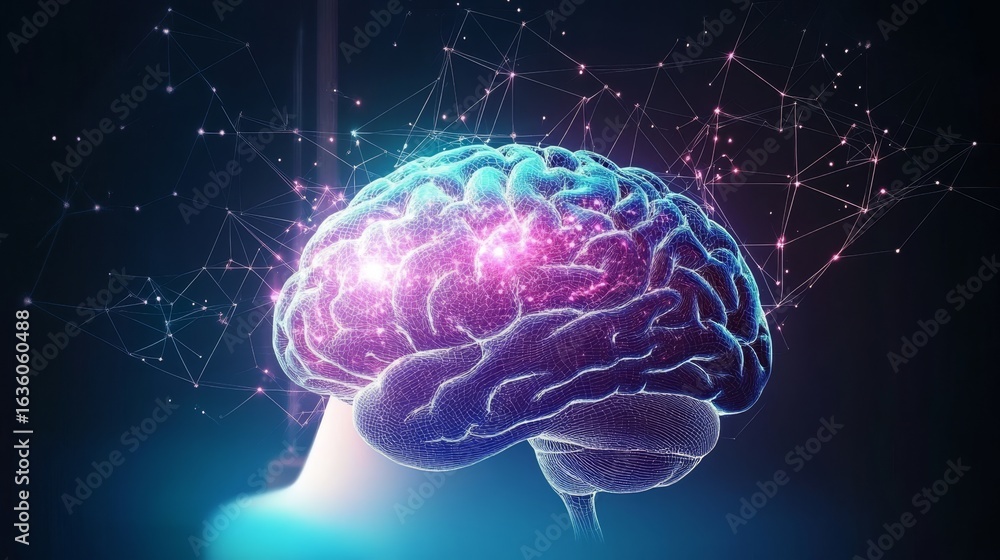 Poster digital signals and neural network connections in cyberspace for technology and innovation visuals