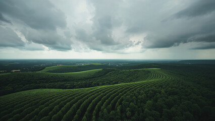 Green forest in a light mist.