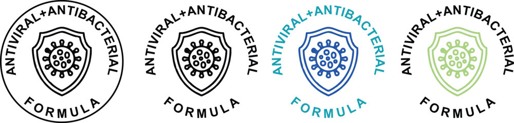 Antibacterial Shield Label Icon – Germ Protection Logo Sticker Design