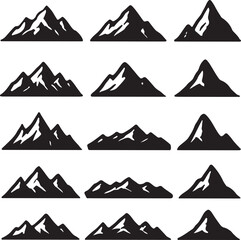 A vector illustration set of mountain icons for warning signs and logo designs