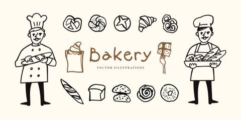 Bakery and Pastry Vector Illustration Set – Hand Drawn Bakers, Bread, Pastry and Dessert Illustrations in Sketch Style