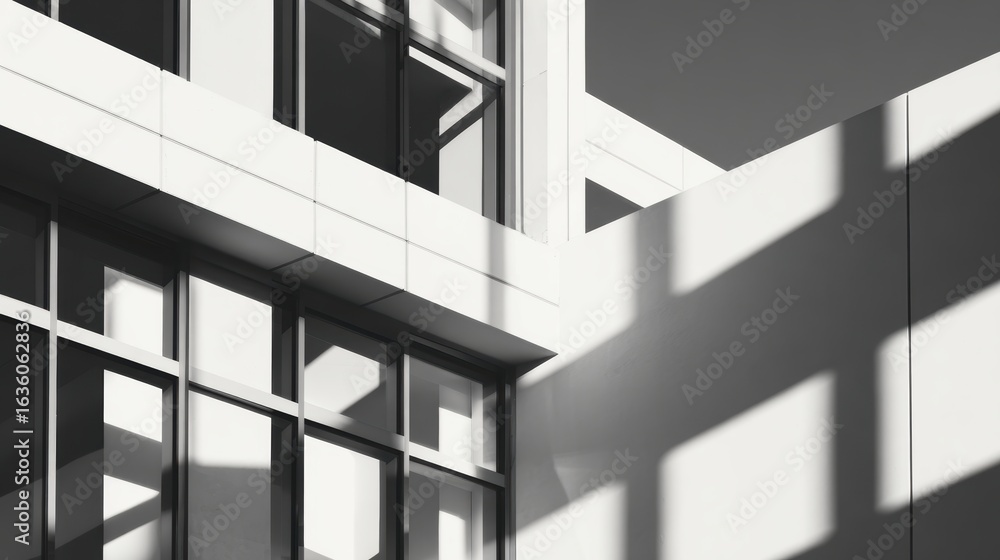 Poster modern architectural design showcasing geometric shapes and contrasting shadows in a minimalist urba