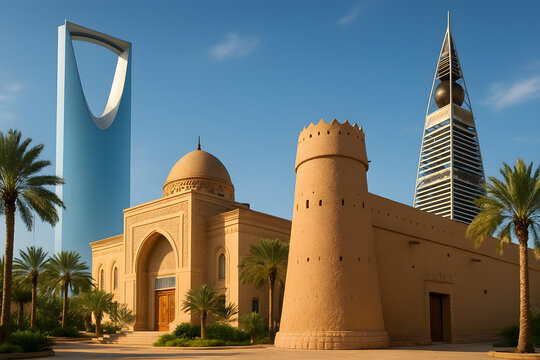 Riyadh Skyline with Kingdom Tower and Al Faisaliah Tower
