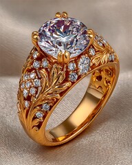 Golden ring with sparkling diamond accents high resolution picture