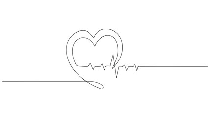Heart Shape with Heartbeat Line in Continuous Line Art © Creativedesign29