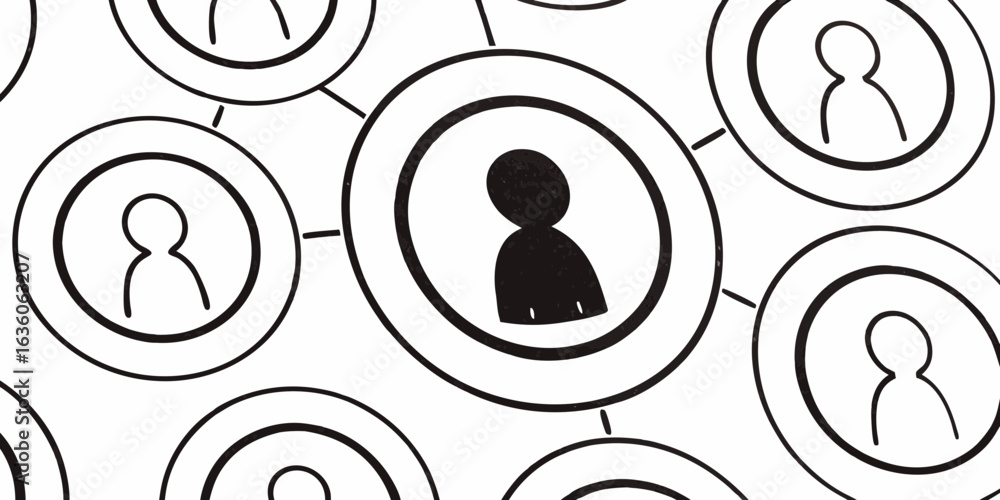 Aufkleber network illustration showing interconnected circles with person icons inside each circle design conc