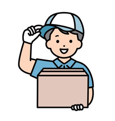 荷物を届ける男性作業員　スタッフ　業者　配送　配達　引越し　　業者　男　上半身　イラスト素材 