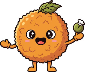 Cartoon Lychee Character Holding a Lychee with Chef Hat.