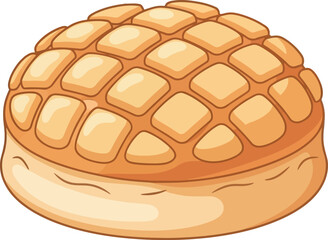 Cartoon Melon Pan Sweet Japanese Bread with Crisscross Pattern.