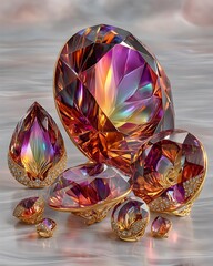 Gorgeous pink gemstones with gold settings high resolution picture