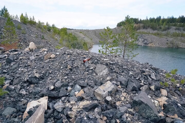 Glass bottle on a pile of rubble