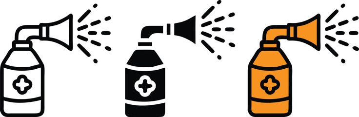 Obraz premium Disinfectant Spray Bottle Icon Set Black White Color Outline Silhouette Vector Medical Illustration