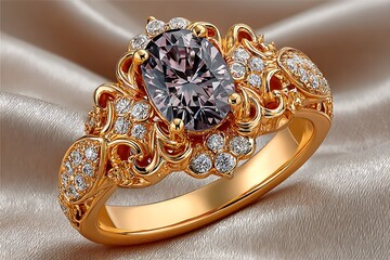 Handcrafted antique diamond gold ring high resolution picture