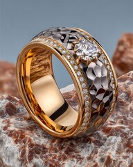 Handcrafted gold and silver ring high resolution picture
