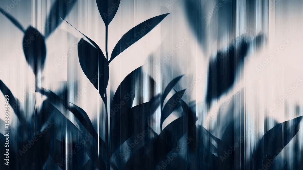 Poster abstract representation of leaves in a serene environment, with blurred background creating a tranqu