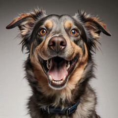 Fototapeta premium Joyful Canine Portrait: A close-up portrait of a happy dog with open mouth and bright eyes, radiating pure joy and contentment.