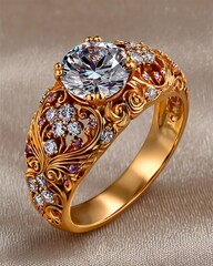 Intricate gold and diamond ring high resolution picture