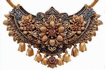 Intricate gold and gemstone necklace high resolution picture