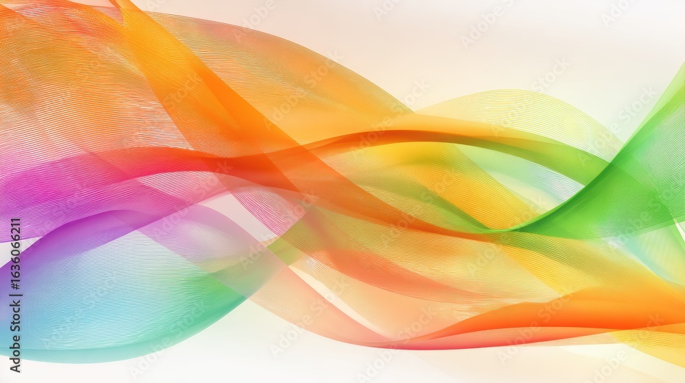 Poster colorful flowing waves of translucent fabric create a vibrant abstract background for creative desig