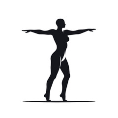 Silhouette of a muscular woman posing, isolated on a white background