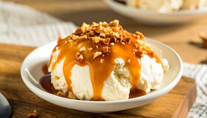 Creamy caramel ice cream with pecans