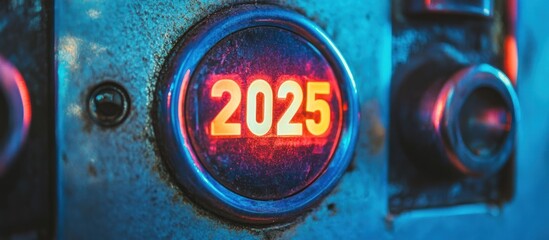 2025 Year Button on Vintage Metal Panel