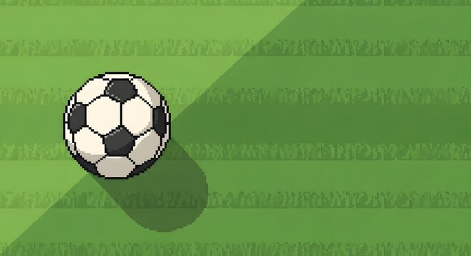 Pixel Art Soccer Ball on Green Field Retro Gaming Sports Graphic - Powered by Adobe