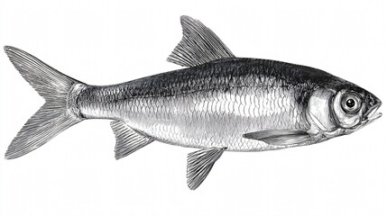 Silvery Fish Swimming School Isolated on White Background for Aquatic Education Concept