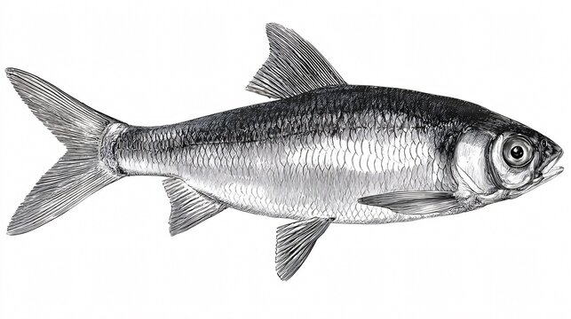 Silvery Fish Swimming School Isolated on White Background for Aquatic Education Concept