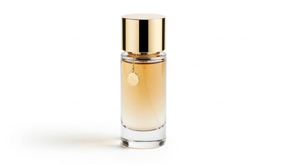 Exquisite Perfume Bottle : A pristine perfume bottle, radiating an aura of luxury and elegance, is filled with a golden-hued fragrance, reflecting sophistication and allure.