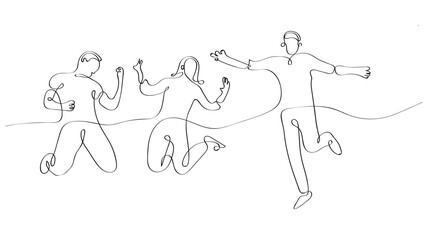 Three People Jumping in Joy in Continuous Line Art
