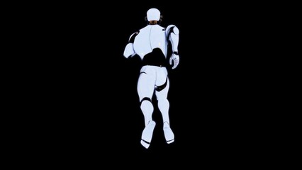Futuristic White Robot in Motion Against Dark Background