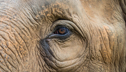 Close-Up Portrait of an Elephant’s Eye and Wrinkled Skin Texture