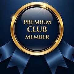 Fototapeta premium Premium club member badge with golden frame and blue ribbons