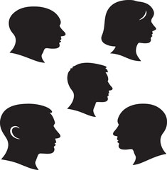 Vector icon set of male and female head silhouettes in profile, depicting a couple's love