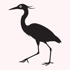 Heron Silhouette – Black Bird Icon with Long Neck and Legs