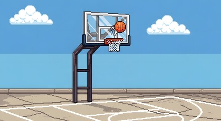 Pixel Art Basketball Hoop and Court 8-bit Sports Background