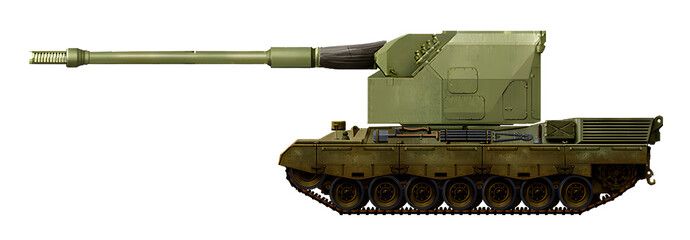 Self-propelled gun concept based on the Leopard 1 tank chassis, with an RCH-155 turret © Tikros