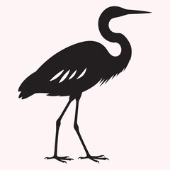 Heron Silhouette – Black Bird Icon with Long Neck and Legs