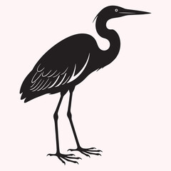 Heron Silhouette – Black Bird Icon with Long Neck and Legs